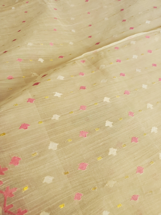 Elegant Pink & Cream Pure Cotton Dhakai Jamdani Saree Handloom Mint Condition main image 6